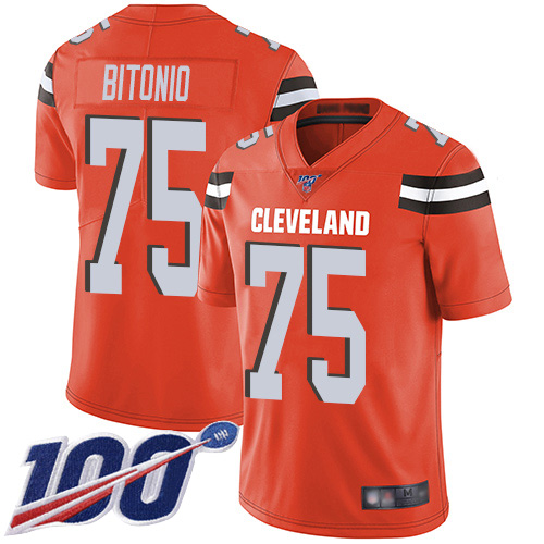 Cleveland Browns Joel Bitonio Men Orange Limited Jersey 75 NFL Football Alternate 100th Season Vapor Untouchable